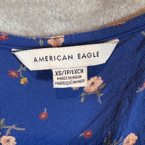 American Eagle Mini Dress Women's XS Blue Ditsy Floral Babydoll Cap Sleeve YTK - Picture 2 of 9